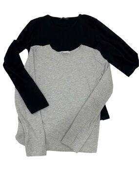 Zara bundle of 2 Long-Sleeve Crew Neck Tops - Black & Heather Gray size M